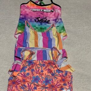 Girls Multicolor Striped and Floral Swimsuits